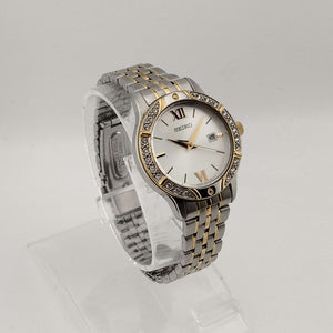 I Like Mikes Mid Century Modern Watches Seiko Women's Mixed Metal Tone Watch, Circular Dial, Date Window, Jewel Detail, Bracelet Strap