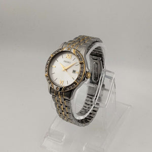 I Like Mikes Mid Century Modern Watches Seiko Women's Mixed Metal Tone Watch, Circular Dial, Date Window, Jewel Detail, Bracelet Strap