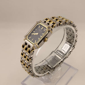 I Like Mikes Mid Century Modern Watches Seiko Women's Mixed Metal Watch, Oblong Octagonal Dial, Bracelet Strap with Butterfly Clasp