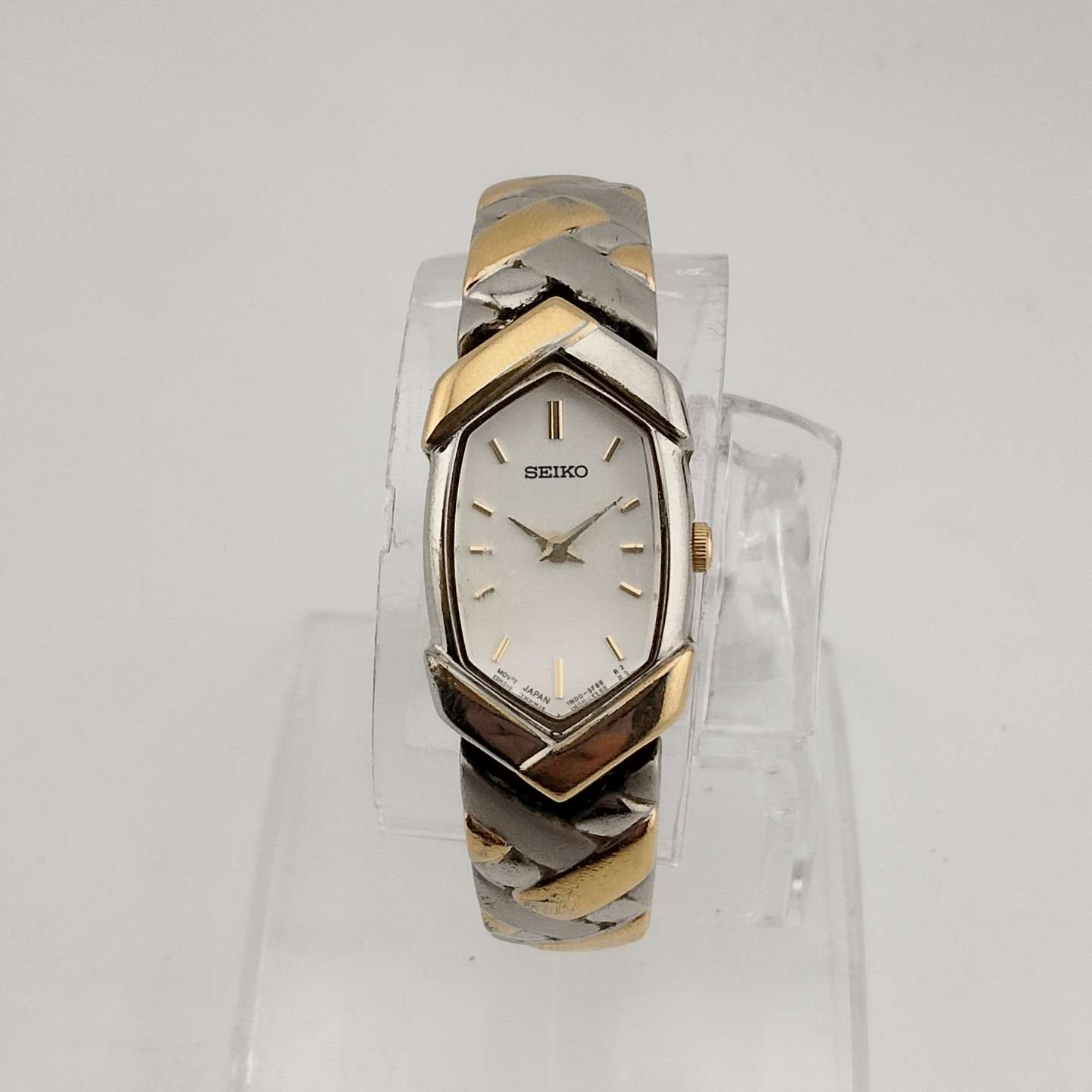 Seiko Women's Mixed Metal Watch, White Elongated Hexagonal Dial, Brace ...