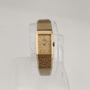 I Like Mikes Mid Century Modern Watches Seiko Women's Petite All Gold Tone Quartz Watch, Rectangular Dial, Bracelet Strap