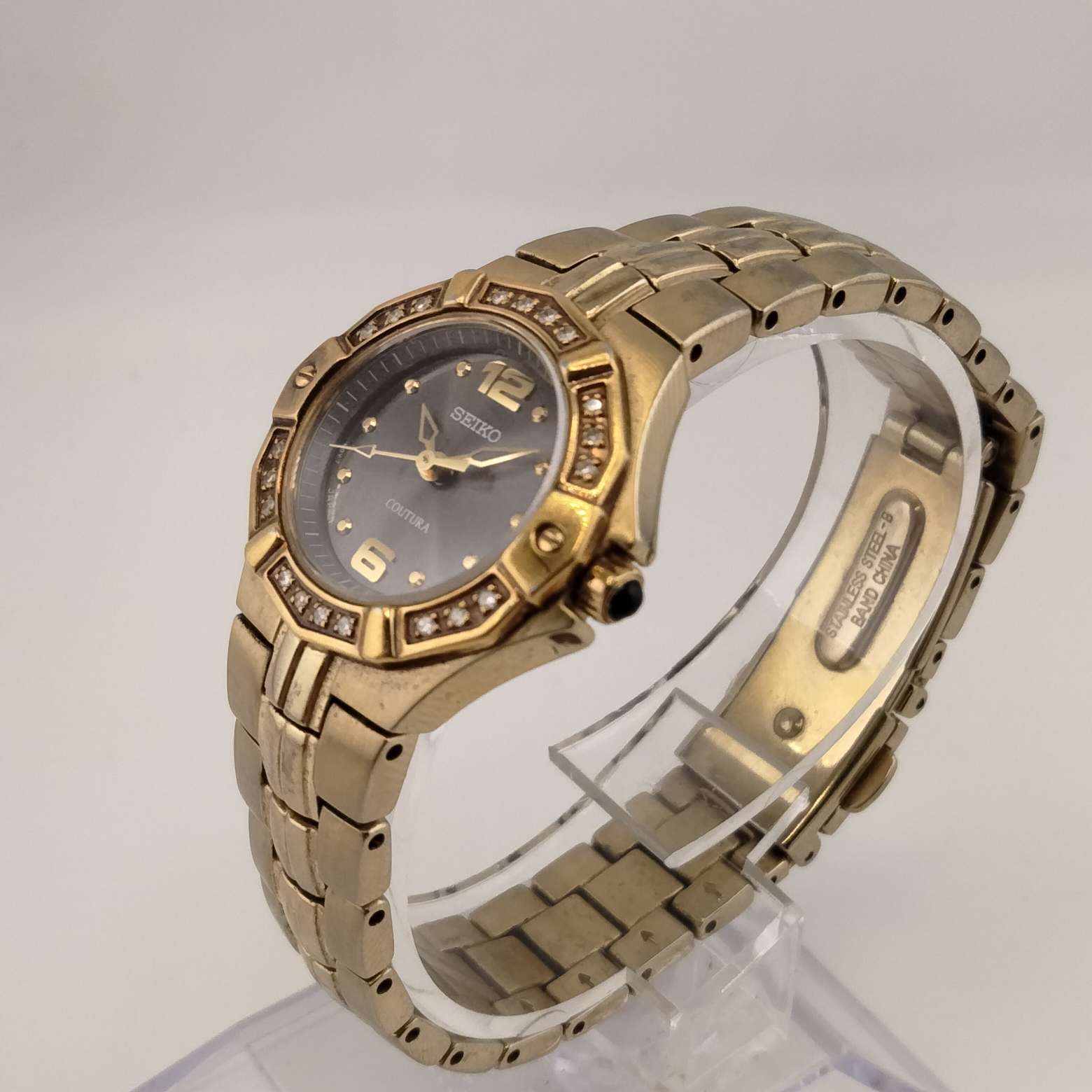 I Like Mikes Mid Century Modern Watches Seiko Women's Petite Gold Tone Watch, Jewel Detail, Bracelet Strap