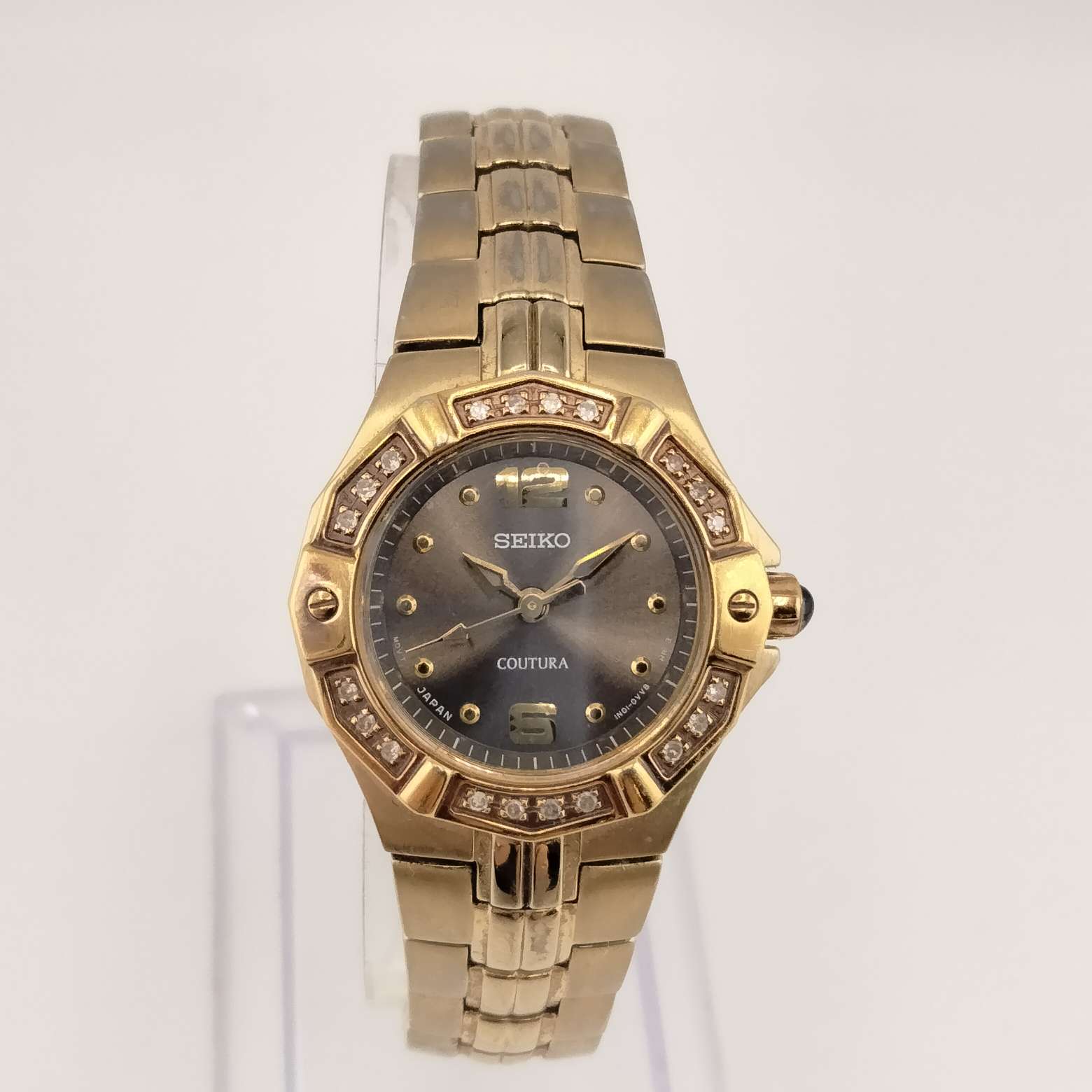 I Like Mikes Mid Century Modern Watches Seiko Women's Petite Gold Tone Watch, Jewel Detail, Bracelet Strap
