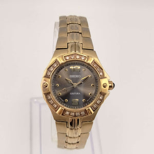 I Like Mikes Mid Century Modern Watches Seiko Women's Petite Gold Tone Watch, Jewel Detail, Bracelet Strap