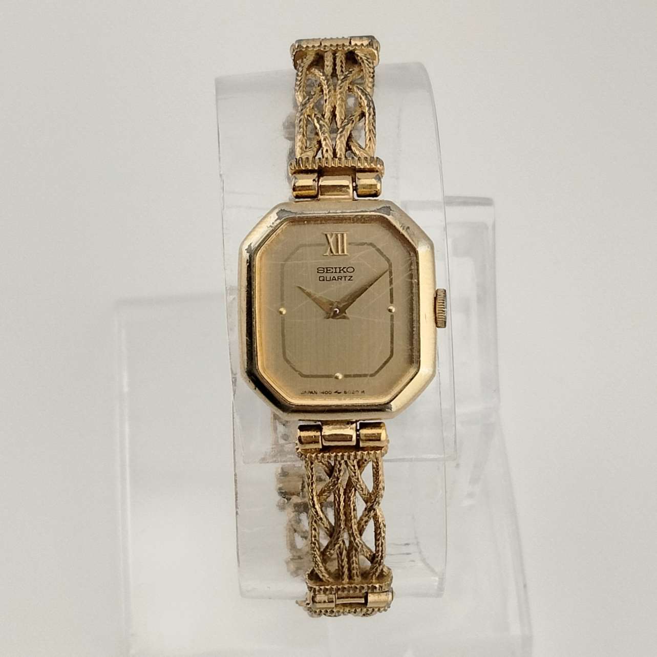 I Like Mikes Mid Century Modern Watches Seiko Women's Petite Gold Tone Watch, Octagon Dial, Unique Braided Strap