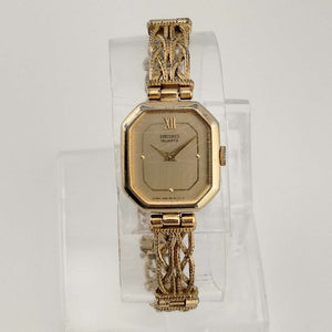 I Like Mikes Mid Century Modern Watches Seiko Women's Petite Gold Tone Watch, Octagon Dial, Unique Braided Strap