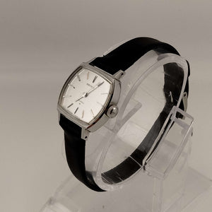 I Like Mikes Mid Century Modern Watches Seiko Women's Petite Silver Tone Watch, Black Leather Band