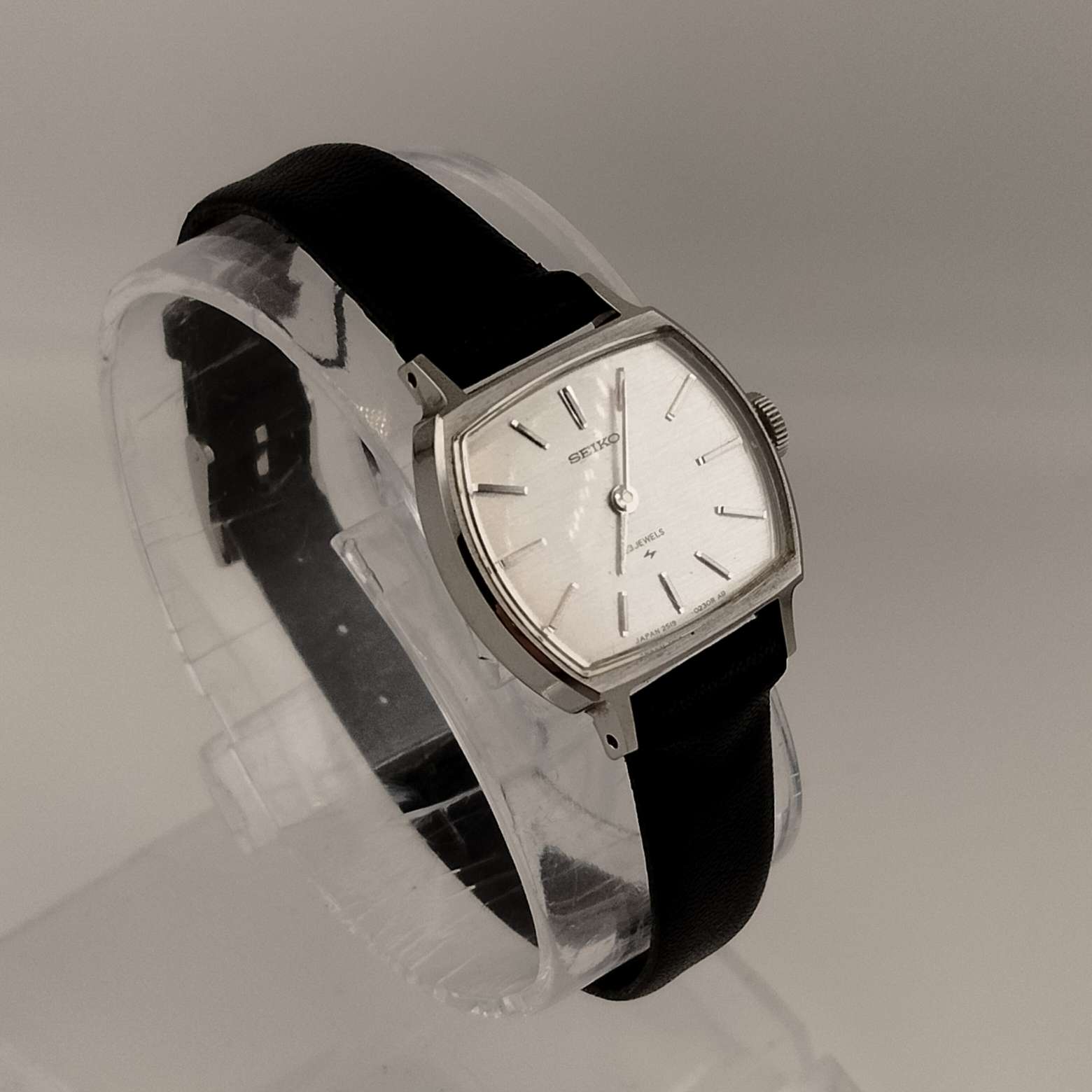 I Like Mikes Mid Century Modern Watches Seiko Women's Petite Silver Tone Watch, Black Leather Band