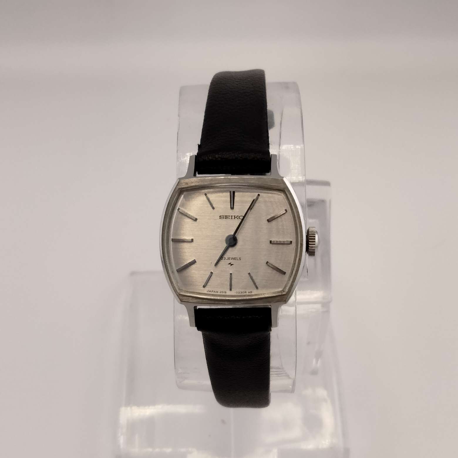 I Like Mikes Mid Century Modern Watches Seiko Women's Petite Silver Tone Watch, Black Leather Band
