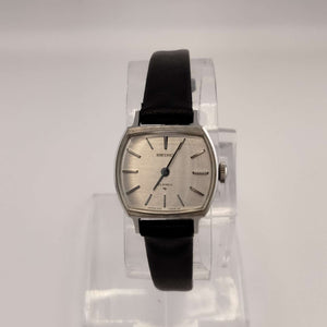 I Like Mikes Mid Century Modern Watches Seiko Women's Petite Silver Tone Watch, Black Leather Band
