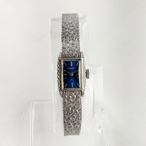 I Like Mikes Mid Century Modern Watches Seiko Women's Petite Silver Tone Watch, Navy Dial, Wind Up, Textured Mesh Strap