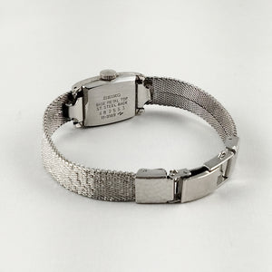 I Like Mikes Mid Century Modern Watches Seiko Women's Petite Silver Tone Watch, Navy Dial, Wind Up, Textured Mesh Strap