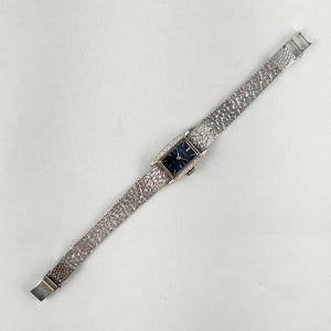 I Like Mikes Mid Century Modern Watches Seiko Women's Petite Silver Tone Watch, Navy Dial, Wind Up, Textured Mesh Strap