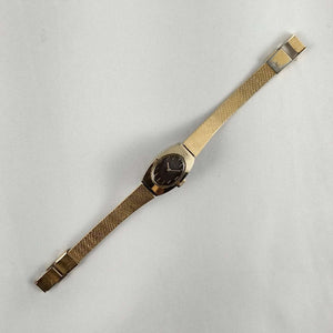 I Like Mikes Mid Century Modern Watches Seiko Women's Petite Watch, Wind Up, Brown Oval Dial, Gold Tone Mesh Strap