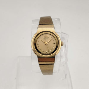 I Like Mikes Mid Century Modern Watches Seiko Women's Quartz All Gold Tone Quartz Watch, Round Face, Bracelet Strap