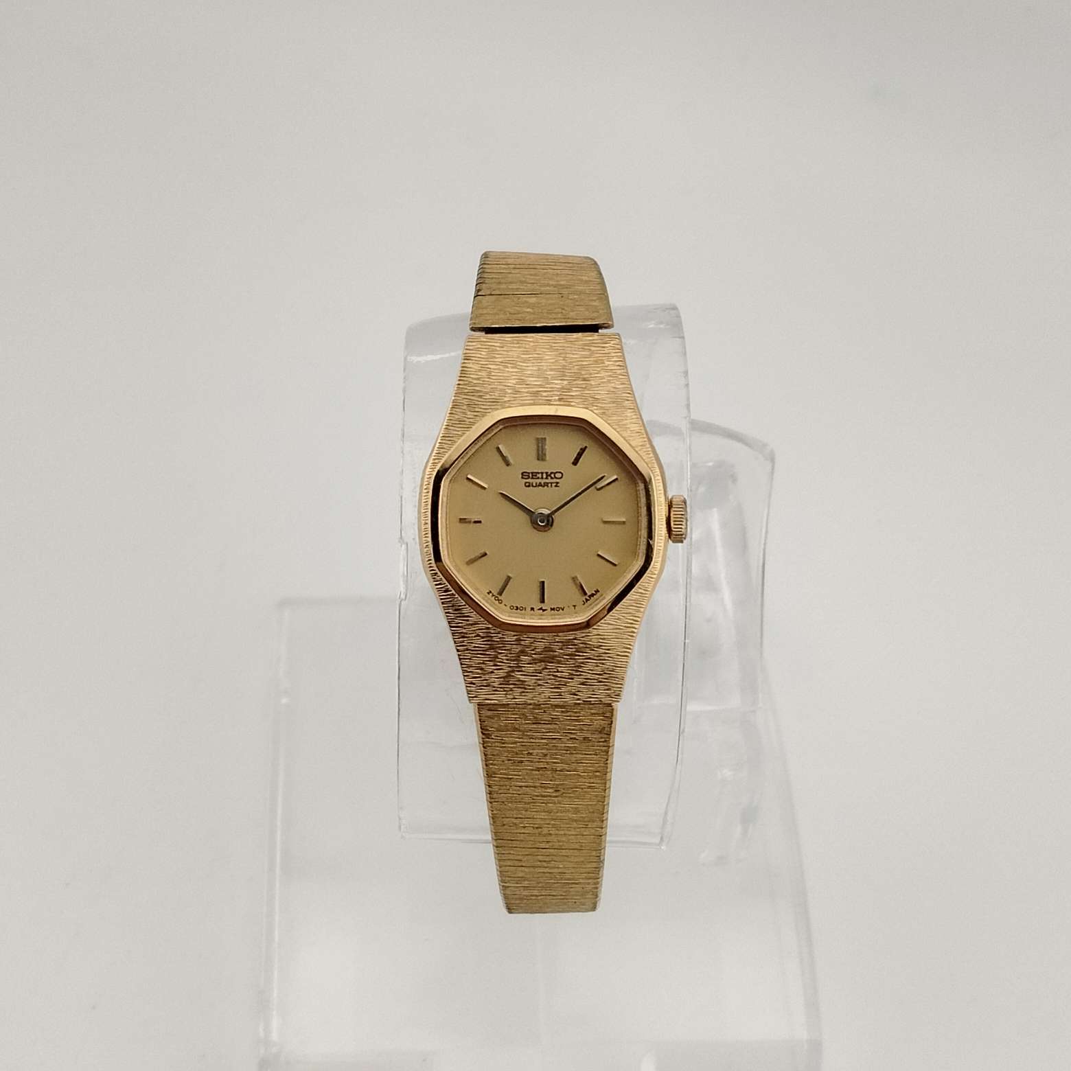 I Like Mikes Mid Century Modern Watches Seiko Women's Quartz All Gold Tone Watch, Octagonal Face, Bracelet Strap