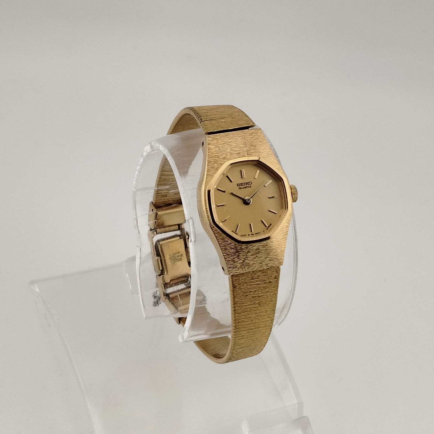 I Like Mikes Mid Century Modern Watches Seiko Women's Quartz All Gold Tone Watch, Octagonal Face, Bracelet Strap