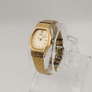 I Like Mikes Mid Century Modern Watches Seiko Women's Quartz All Gold Tone Watch, Rectangle Dial with Rounded Sides, Bracelet Strap