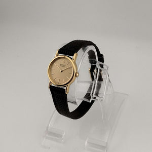 I Like Mikes Mid Century Modern Watches Seiko Women's Quartz Gold Tone Watch, Circular Dial, Black Lizard Strap