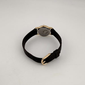 I Like Mikes Mid Century Modern Watches Seiko Women's Quartz Gold Tone Watch, Circular Dial, Black Lizard Strap