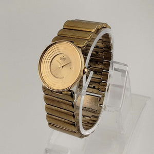 I Like Mikes Mid Century Modern Watches Seiko Women's Quartz Gold Tone Watch, Round Dial with Concentric Circle Detail