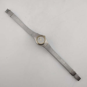 I Like Mikes Mid Century Modern Watches Seiko Women's Quartz Silver Tone Watch, Round Grey Face, Gold Jewel Details, Bracelet Strap