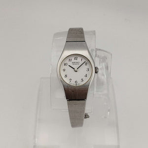 I Like Mikes Mid Century Modern Watches Seiko Women's Quartz Watch, Silver Tone, Circular White Dial, Bracelet Strap