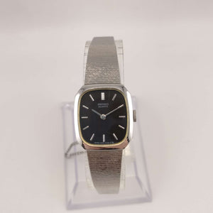 I Like Mikes Mid Century Modern Watches Seiko Women's Silver Tone Quartz Watch, Rounded Rectangular Dial, Bracelet Strap with Safety Chain