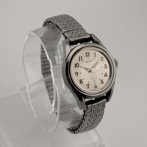 I Like Mikes Mid Century Modern Watches Seiko Women's Silver Tone Watch, Automatic, Circular Mauve Dial, Flex Bracelet Strap