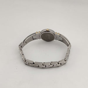 I Like Mikes Mid Century Modern Watches Seiko Women's Silver Tone Watch, Gold Tone Details, Round White Face, Jewel Bezel Details, Bracelet Strap