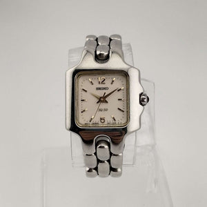 I Like Mikes Mid Century Modern Watches Seiko Women's Silver Tone Watch, Gold Tone Details, Square Dial, Bracelet Strap