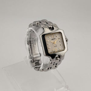 I Like Mikes Mid Century Modern Watches Seiko Women's Silver Tone Watch, Gold Tone Details, Square Dial, Bracelet Strap