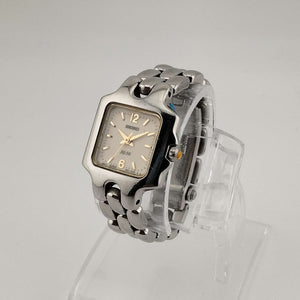I Like Mikes Mid Century Modern Watches Seiko Women's Silver Tone Watch, Gold Tone Details, Square Dial, Bracelet Strap