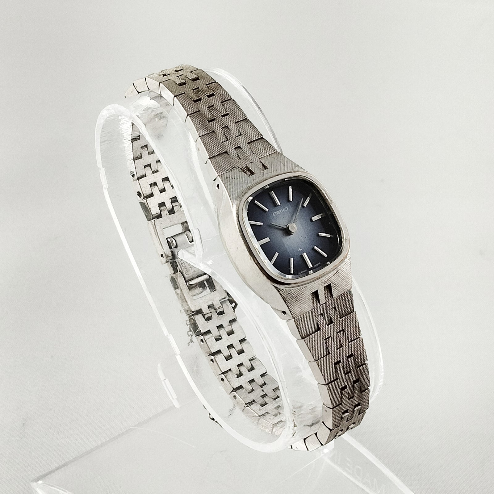 I Like Mikes Mid Century Modern Watches Seiko Women's Silver Tone Watch, Navy and Blue Dial, Bracelet Strap
