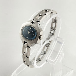 I Like Mikes Mid Century Modern Watches Seiko Women's Silver Tone Watch, Oval Navy Dial, Wind Up, Bracelet Strap