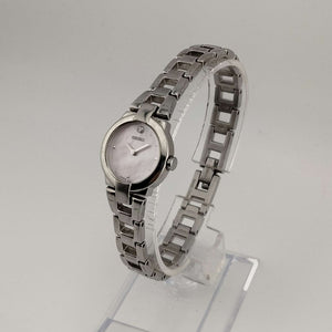 I Like Mikes Mid Century Modern Watches Seiko Women's Silver Tone Watch, Pink Mother of Pearl Dial, Jewel Detail, Bracelet Strap