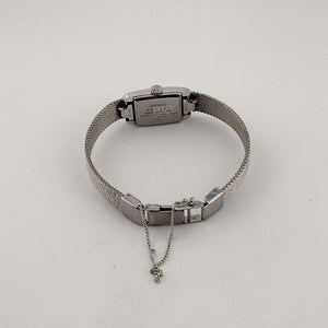I Like Mikes Mid Century Modern Watches Seiko Women's  Silver Tone Watch, Rectangle Dial with Rounded Sides, Red Dial, Bracelet Strap