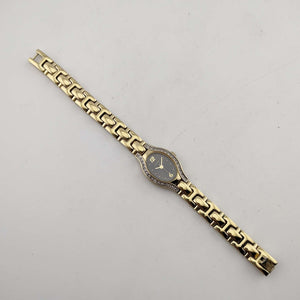 I Like Mikes Mid Century Modern Watches Seiko Women's Watch, Black Oval Dial, Jewel Details on Bezel, Bracelet Strap