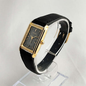 I Like Mikes Mid Century Modern Watches Seiko Women's Watch, Black Rectangular Dial, Black Leather Strap