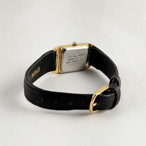 I Like Mikes Mid Century Modern Watches Seiko Women's Watch, Black Rectangular Dial, Black Leather Strap