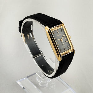 I Like Mikes Mid Century Modern Watches Seiko Women's Watch, Black Rectangular Dial, Black Leather Strap