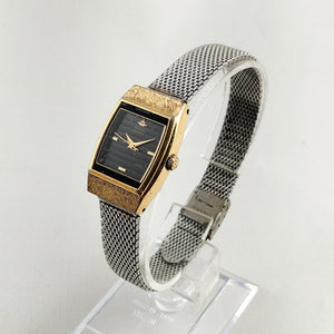 I Like Mikes Mid Century Modern Watches Seiko Women's Watch, Black Square Dial, Mesh Strap