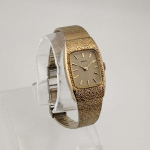 I Like Mikes Mid Century Modern Watches Seiko Women's Watch, Gold Tone, Rectangular Dial with Rounded Corners, Bracelet Strap