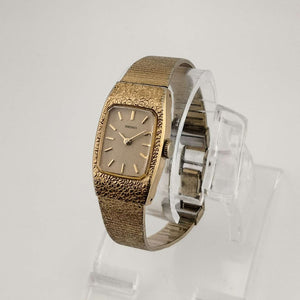I Like Mikes Mid Century Modern Watches Seiko Women's Watch, Gold Tone, Rectangular Dial with Rounded Corners, Bracelet Strap