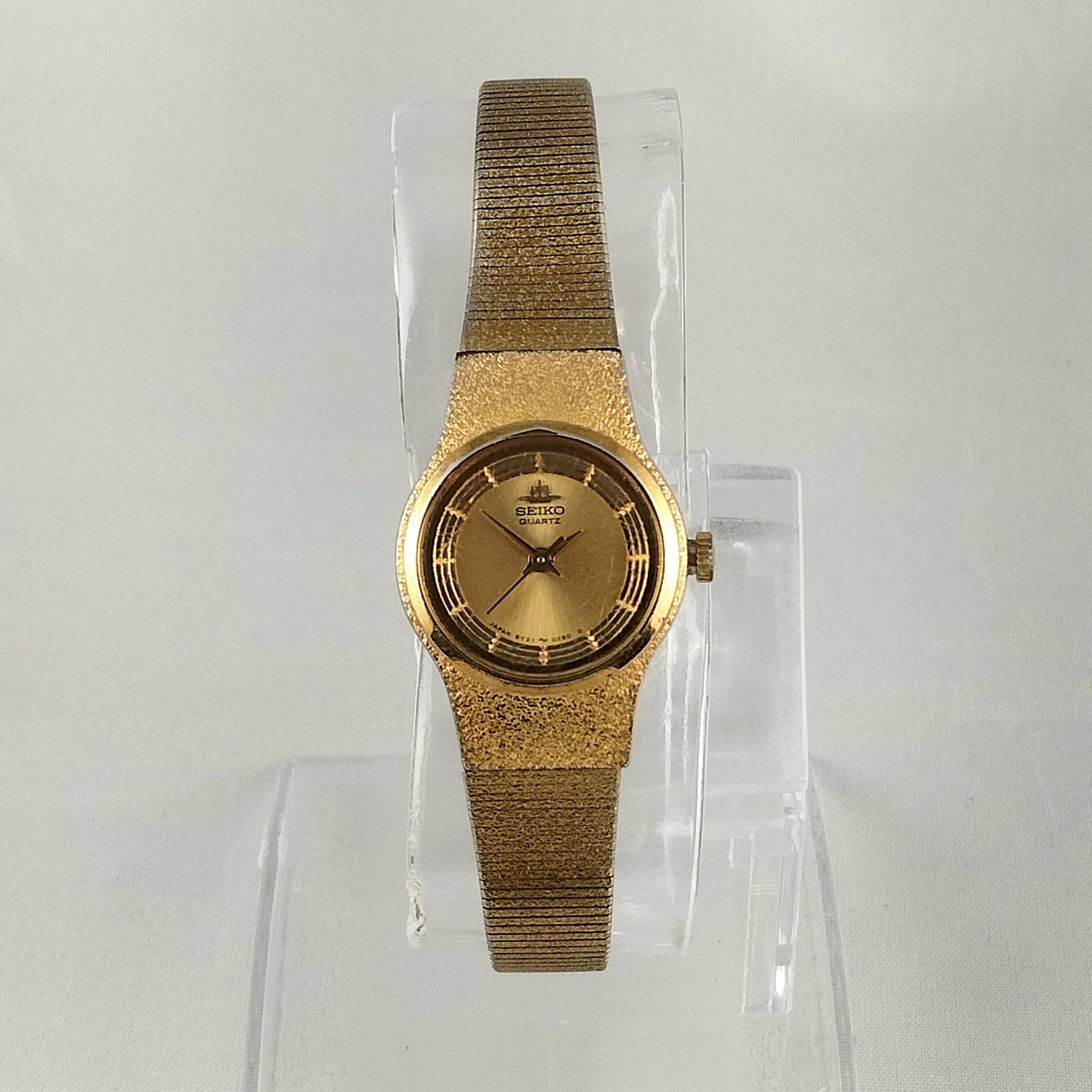 I Like Mikes Mid Century Modern Watches Seiko Women's Watch, Gold Tone with Raised Details on Dial
