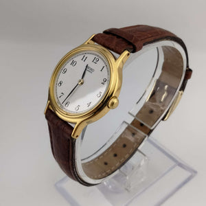 I Like Mikes Mid Century Modern Watches Seiko Women's Watch, Round Dial, Gold Tone, Brown Strap