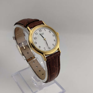 I Like Mikes Mid Century Modern Watches Seiko Women's Watch, Round Dial, Gold Tone, Brown Strap