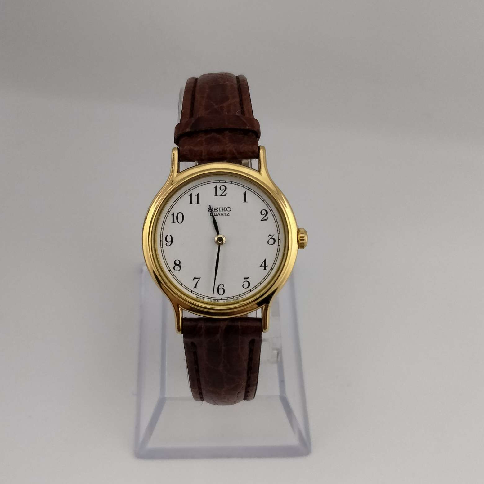 I Like Mikes Mid Century Modern Watches Seiko Women's Watch, Round Dial, Gold Tone, Brown Strap