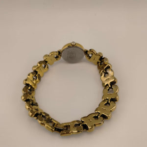 I Like Mikes Mid Century Modern Watches Seiko Women's Watch, Round Gold Tone Dial, Dot Hour Markers, Unique Bracelet Strap