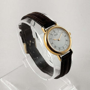 I Like Mikes Mid Century Modern Watches Seiko Women's Watch, White Dial, Brown Leather Strap